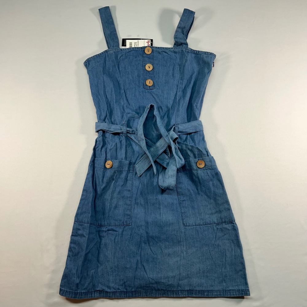 Derek Heart Womens Blue Chambray Denim Button Front Mini Dress Small New